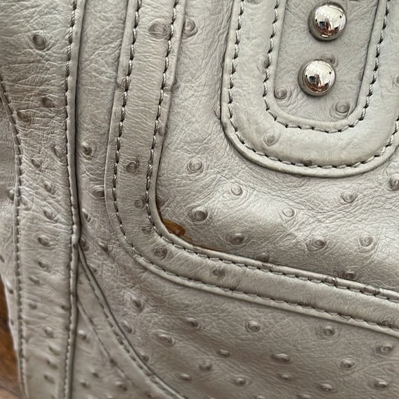 Rebecca Minkoff Leather Ostrich Embossed Grey Handbag with Shoulder Strap - Picture 16 of 16